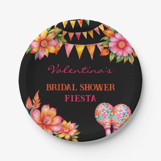 Rosa Blumenorange Orange Brautparty Pappteller (Vorderseite)