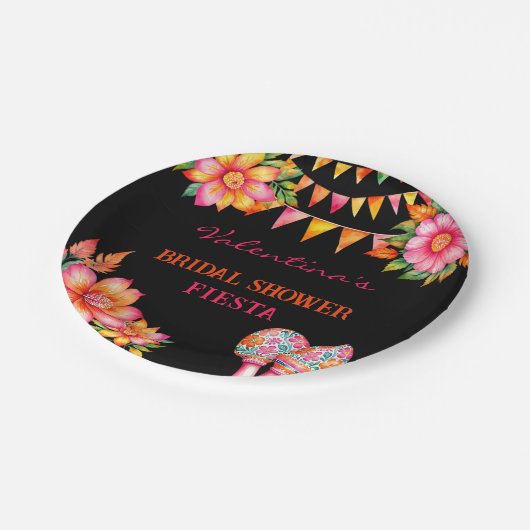 Rosa Blumenorange Orange Brautparty Pappteller (Schrägansicht)