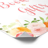 Rosa Blumenorange Zitrusfrüchte Bücher und Geschen Poster (Ecke)