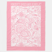 Rosa Blumenpaisley-Muster in Weiß Fleecedecke (Vorderseite)