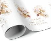 Rosa Blumenpampas Gras getrocknete Palmen Blätter Geschenkpapier (Rolleneckpunkt)