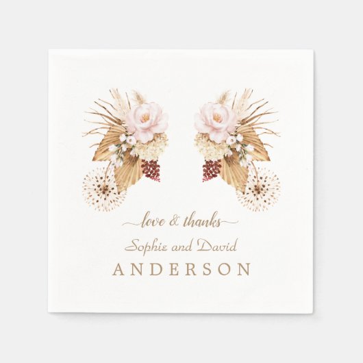 Rosa Blumenpampas Gras getrocknete Palmen Blätter  Serviette (Vorderseite)