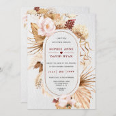 Rosa Blumenpampas Graspalme Blätter in einem Einladung (Vorne/Hinten)