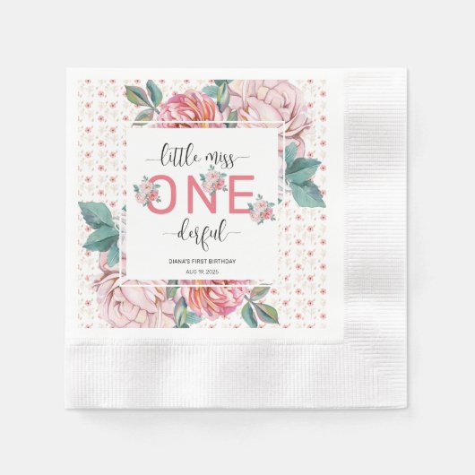 Rosa Blumenpapier 1. Geburtstag geprägt Serviette (Vorderseite)