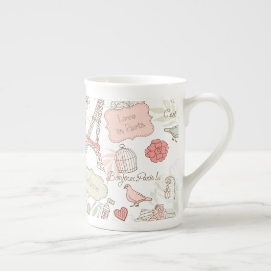 rosa Blumenparis-Eiffelturm Porzellantasse (Rechts)