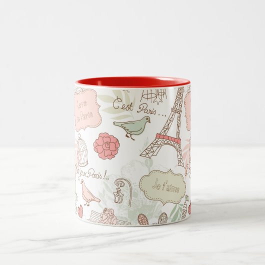 rosa Blumenparis-Eiffelturm Zweifarbige Tasse (Mittel)