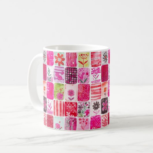 Rosa Blumenpatchwork Kaffeetasse (Vorderseite Links)