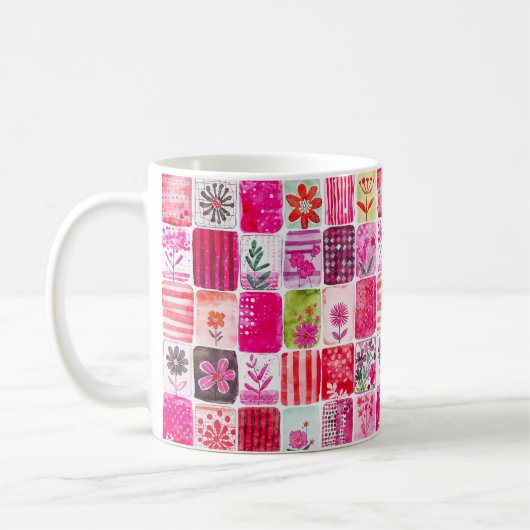 Rosa Blumenpatchwork Kaffeetasse (Links)