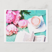 Rosa Blumenpeony Cosy Latte Watercolor Postkarte (Vorderseite)