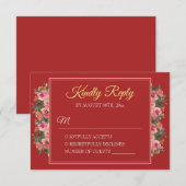 Rosa Blumenpony Rot Moderne chinesische Hochzeit RSVP Karte (Vorne/Hinten)