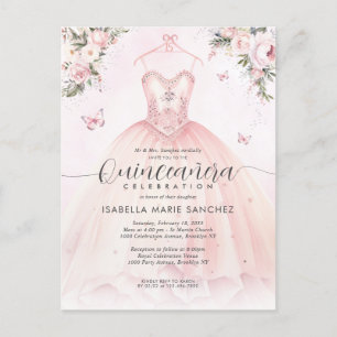 Rosa Blumenprinzessin Gown Quinceanera Geburtstag Postkarte