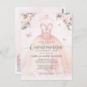 Rosa Blumenprinzessin Gown Quinceanera Geburtstag Postkarte (Vorne/Hinten)