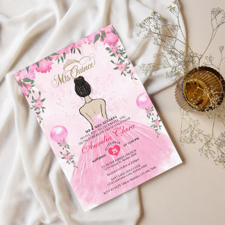 Rosa BlumenPrinzessin Mis Quince Quinceañera Einladung