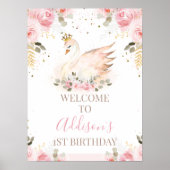 Rosa BlumenPrinzessin Swan Geburtstag Begrüßungsze Poster (Vorne)