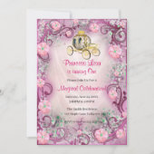 Rosa BlumenPrinzessin Verzauberte 1. Geburtstag Einladung (Vorderseite)