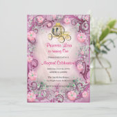 Rosa BlumenPrinzessin Verzauberte 1. Geburtstag Einladung (Stehend Vorderseite)