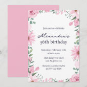 Rosa Blumenrahmen 56. Geburtstagseinladungen Einladung (Vorne/Hinten)