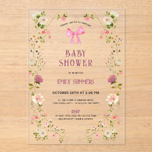 Rosa Blumenrahmen-Baby-Shower-Einladung Acryleinladungen