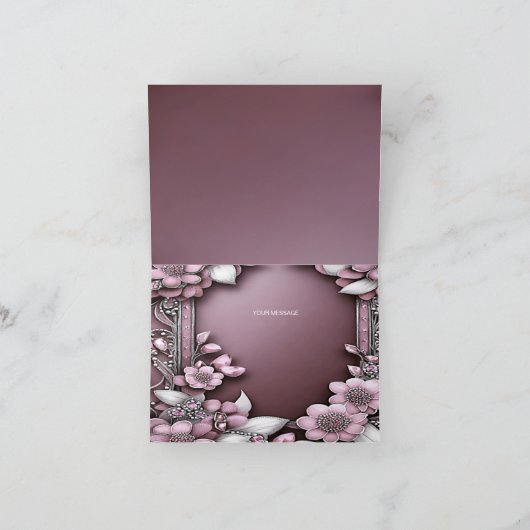 Rosa Blumenrahmen Danke Karte (Innenseite)
