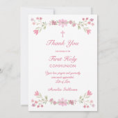 Rosa Blumenrahmen Erste Kommunion Danke Karte (Rückseite)