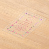 Rosa Blumenrahmen Erste Kommunion klar Acryleinladungen (Ablage )