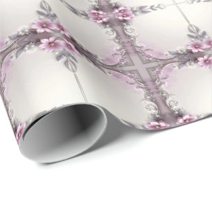 Rosa Blumenrahmen-Geschenkpapier Geschenkpapier