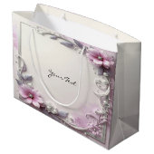 Rosa Blumenrahmen-Geschenktasche Große Geschenktüte (Rückseite Schrägansicht)