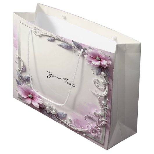 Rosa Blumenrahmen-Geschenktasche Große Geschenktüte (Vorderseite Schrägansicht)