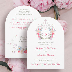 Rosa Blumenrahmen Katholische Hochzeitseinladung Einladung