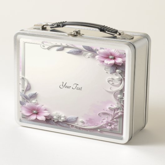 Rosa Blumenrahmen-Lunchbox Metall Brotdose (Vorderseite)