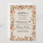 Rosa Blumenrahmen muslimische Hochzeit Nikah Walim Einladung (Vorderseite)