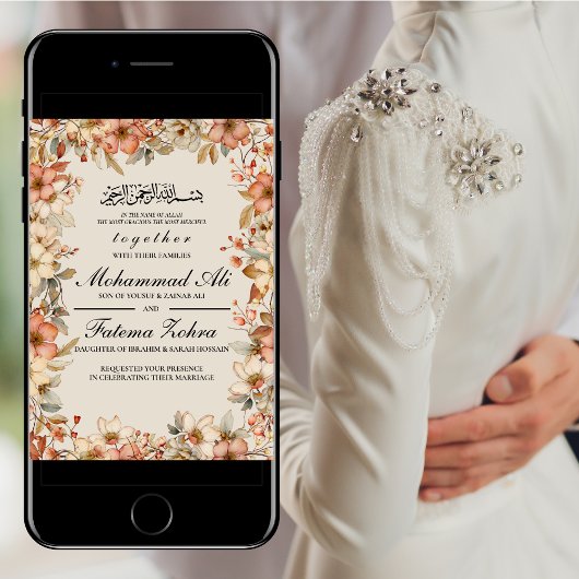 Rosa Blumenrahmen muslimische Hochzeit Nikah Walim Einladung