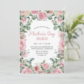 Rosa Blumenrahmen Muttertag Brunch Einladung (Stehend Vorderseite)