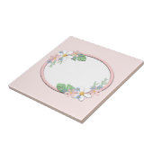 Rosa Blumenrahmen rund Kinder Frühjahr niedliche C Fliese (Seite)