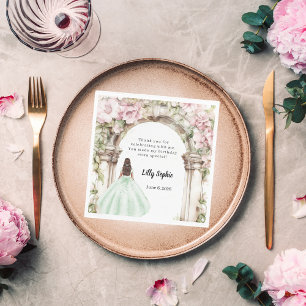 Rosa Blumenranken grüner Kleid Geburtstags-Lunchpa Serviette