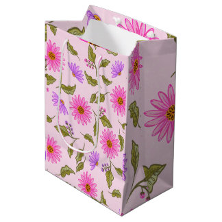 Rosa Blumenranken-Papiergeschenktasche mit Spitzen Mittlere Geschenktüte