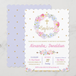 Rosa Blumenreath Christening Taufe Mädchen Einladung