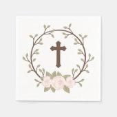Rosa Blumenreath Cross Taufe Christening Serviette (Vorderseite)