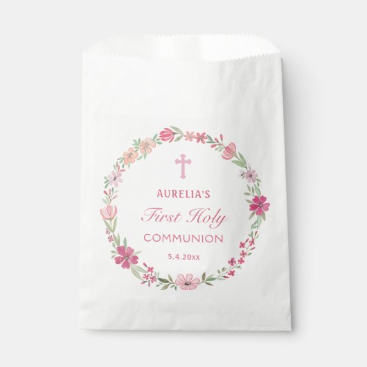 Rosa Blumenreath Erste Kommune Geschenktütchen (Vorderseite)