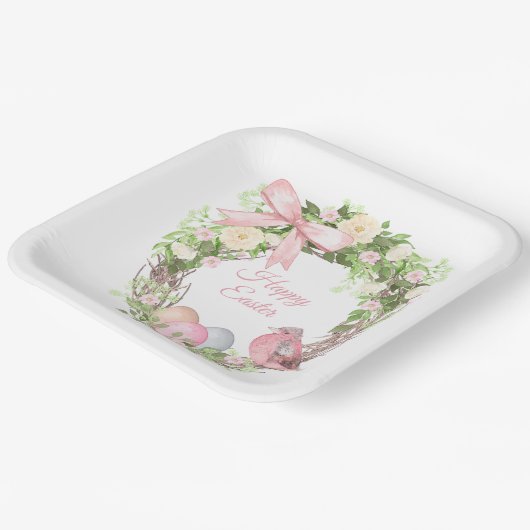 Rosa Blumenreath Happy Oaster Pappteller (Gewinkelt)