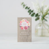 Rosa Blumenreath Rustikales Holz und Spitzen Visitenkarte (Stehend Vorderseite)