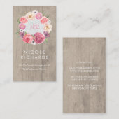 Rosa Blumenreath Rustikales Holz und Spitzen Visitenkarte (Vorne/Hinten)