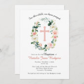 Rosa Blumenreste Taufe Einladung (Vorne/Hinten)