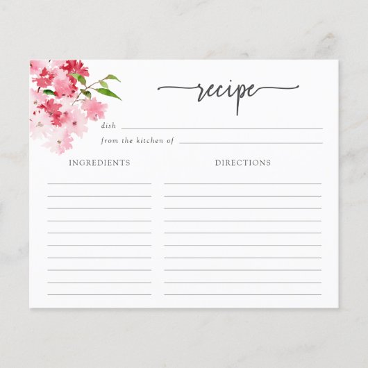 Rosa Blumenrezeptkarte (Vorderseite)