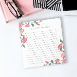Rosa Blumenrinde - Linde Notizblock<br><div class="desc">Weiße Notizblock mit hübsch rosa Blume,  die auf grünen Weinreben wachsen. Fügen Sie Ihren Namen in einem hübschen grünen Schriftart hinzu. Ein romantisches Aussehen für Ihre Notiz oder Brief schreiben.</div>