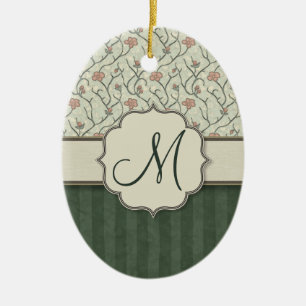 Rosa Blumenrinde, Streifen und Monogramm Keramik Ornament