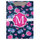 Rosa BlumenRosen-Muster-Gewohnheits-Monogramm Klemmbrett (Vorderseite)