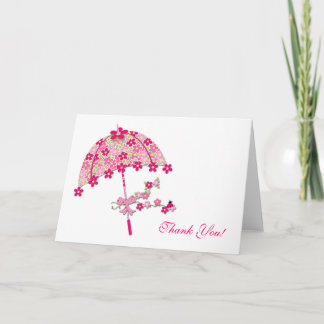 Rosa Blumenschirm, Brautparty Dankeskarte