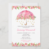Rosa Blumenschirme Kinderdusche Einladung (Vorderseite)