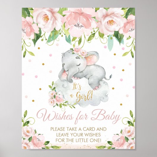 Rosa Blumenschläfer Elefanten wollen Baby-Zeichen Poster (Vorne)